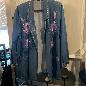 Embellished Denim Jacket with Floral Design